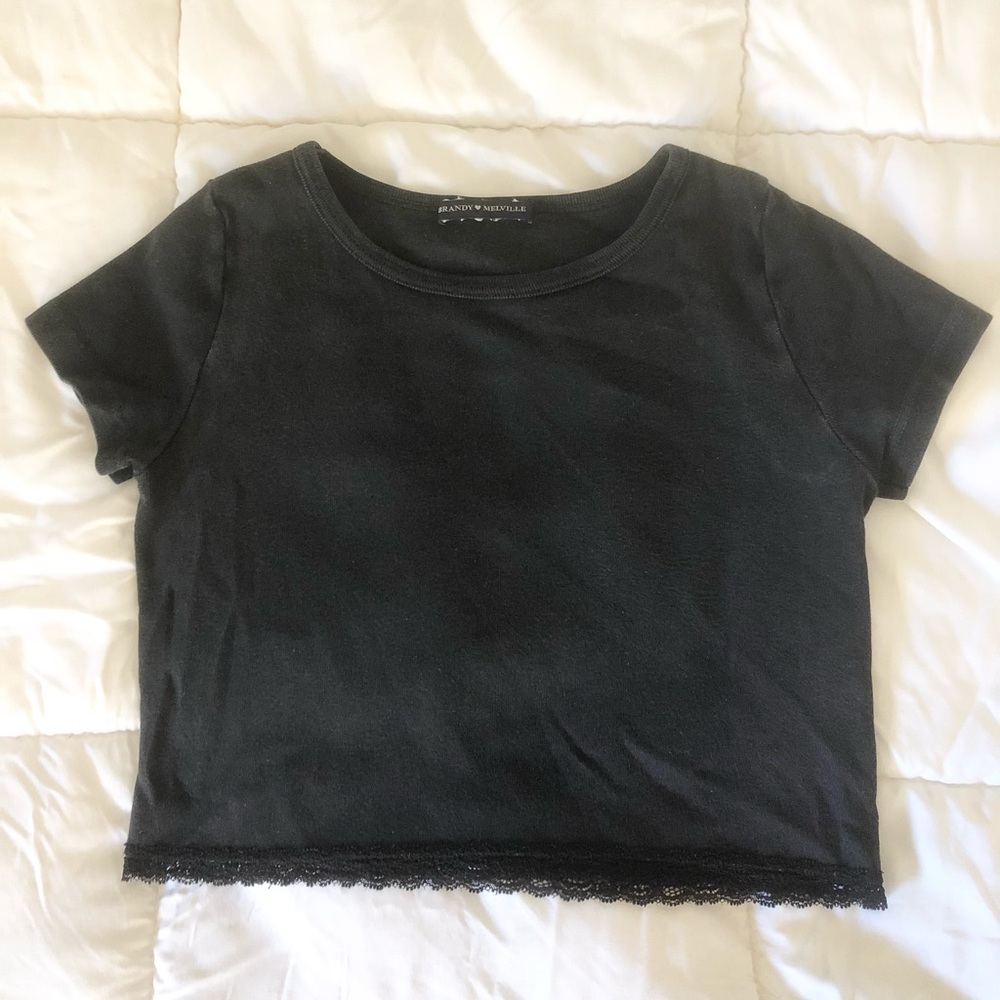 Black Lace Short Sleeve Crop Top
